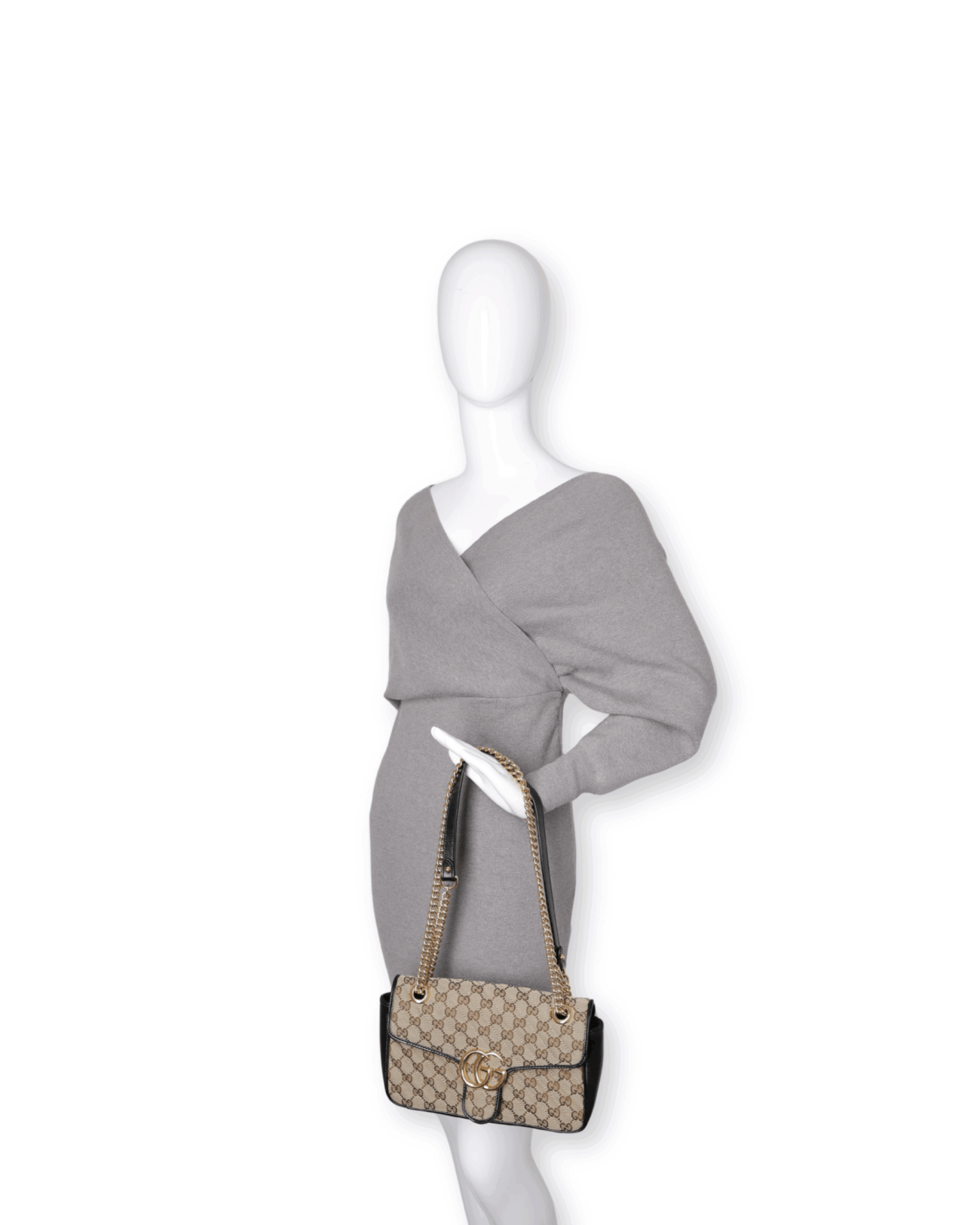 Gucci - Monogram Matelasse Diagonal Marmont Shoulder Bag Beige Black (Pre-Owned)