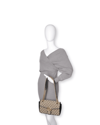 Gucci - Monogram Matelasse Diagonal Marmont Shoulder Bag Beige Black (Pre-Owned)