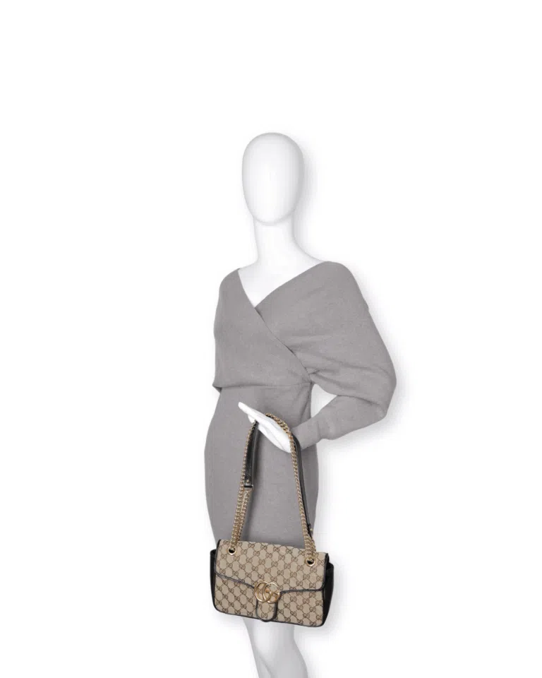 Gucci - Monogram Matelasse Diagonal Marmont Shoulder Bag Beige Black (Pre-Owned)