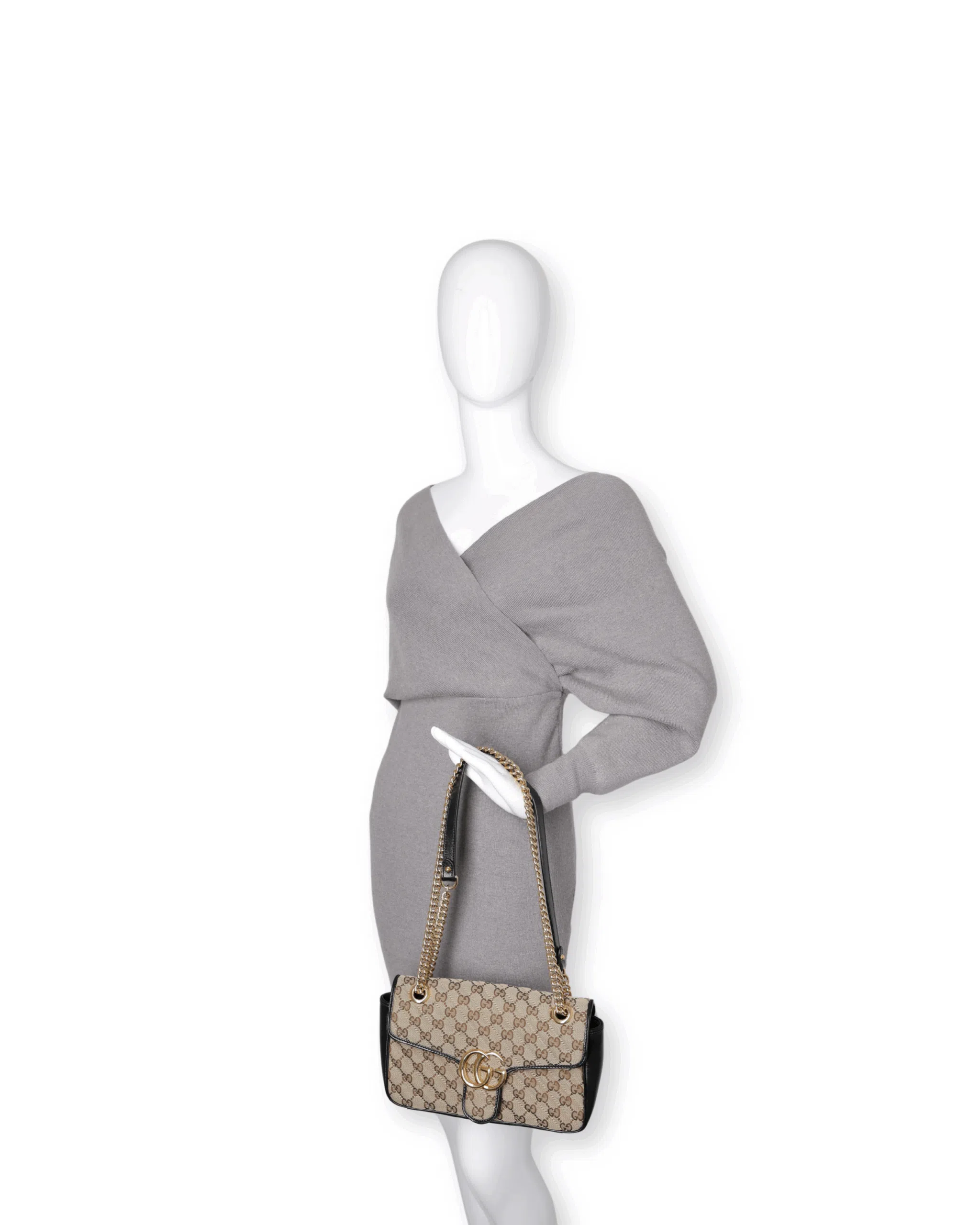 Gucci - Monogram Matelasse Diagonal Marmont Shoulder Bag Beige Black (Pre-Owned)