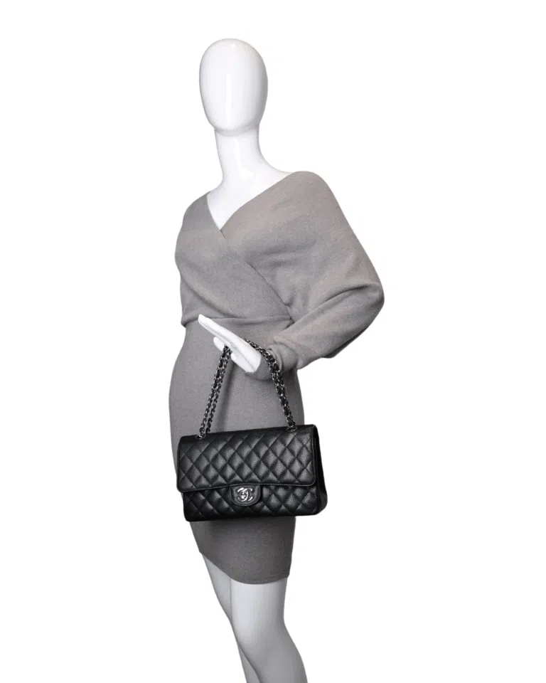 Chanel - Classic Flap Bag Medium Black Caviar & Silver (Pre-Owned) – image 2