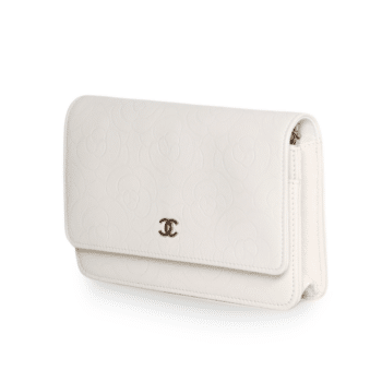 Chanel - Camellia Embossed Wallet on Chain White