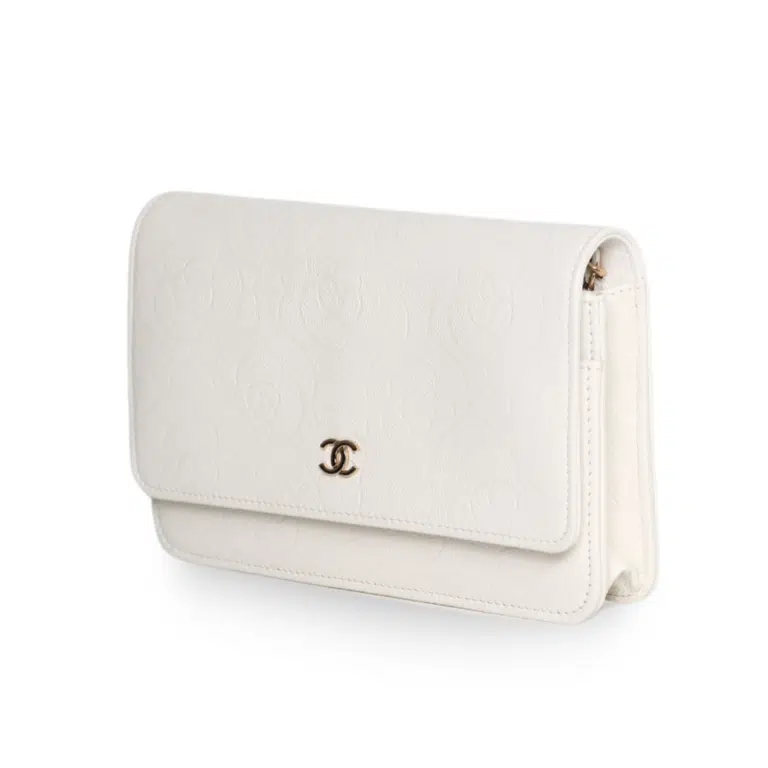 Chanel - Camellia Embossed Wallet on Chain White