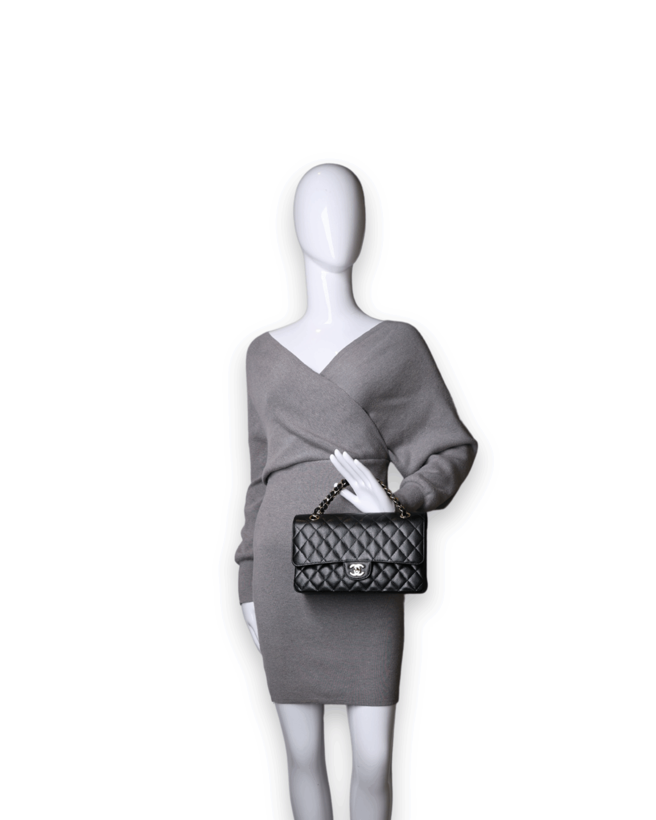 Chanel - Medium Double Flap Bag Black Caviar with Gold Hardware (Pre-Owned)