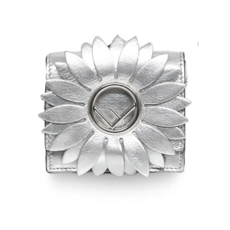 Fendi - Micro Baguette Charm in Silver Leather with Flower Appliqué (Pre-Owned)