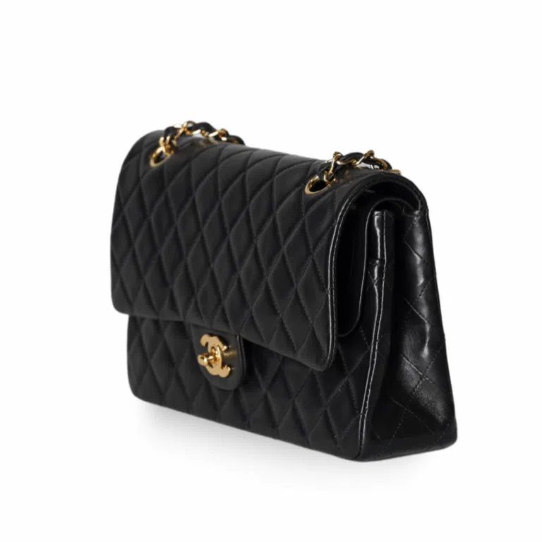 Chanel - Classic Medium Double Flap Bag Black Lambskin (Pre-Owned)