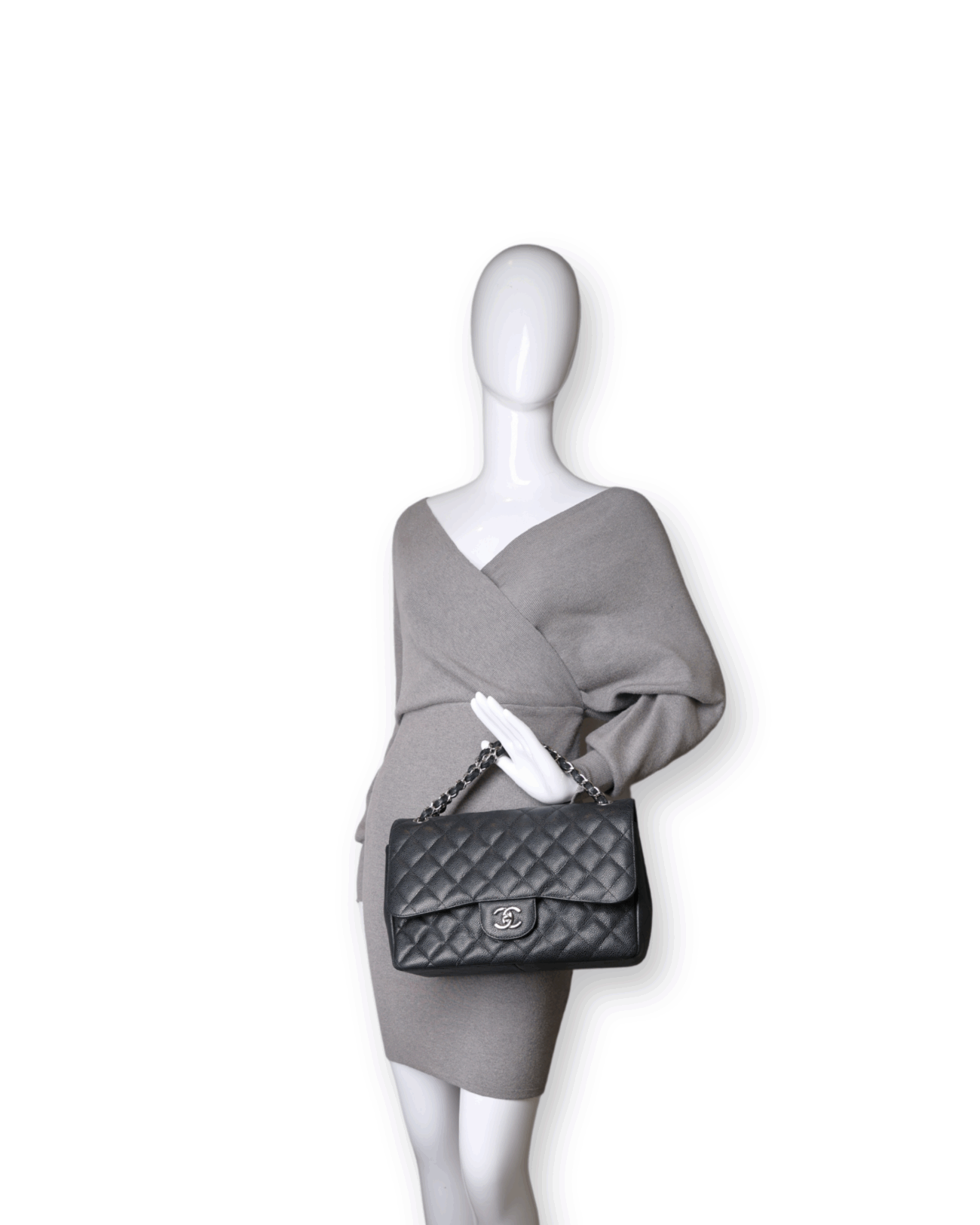 Chanel - Jumbo Caviar Double Flap Black/Silver (Pre-Owned)