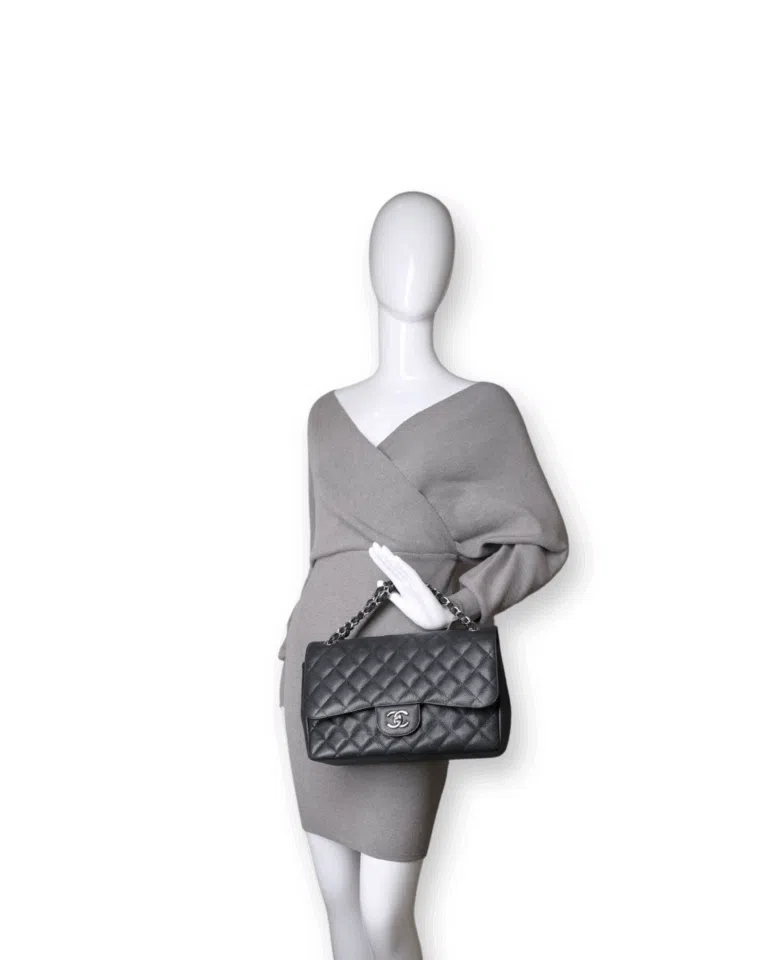Chanel - Jumbo Caviar Double Flap Black/Silver (Pre-Owned) – image 2