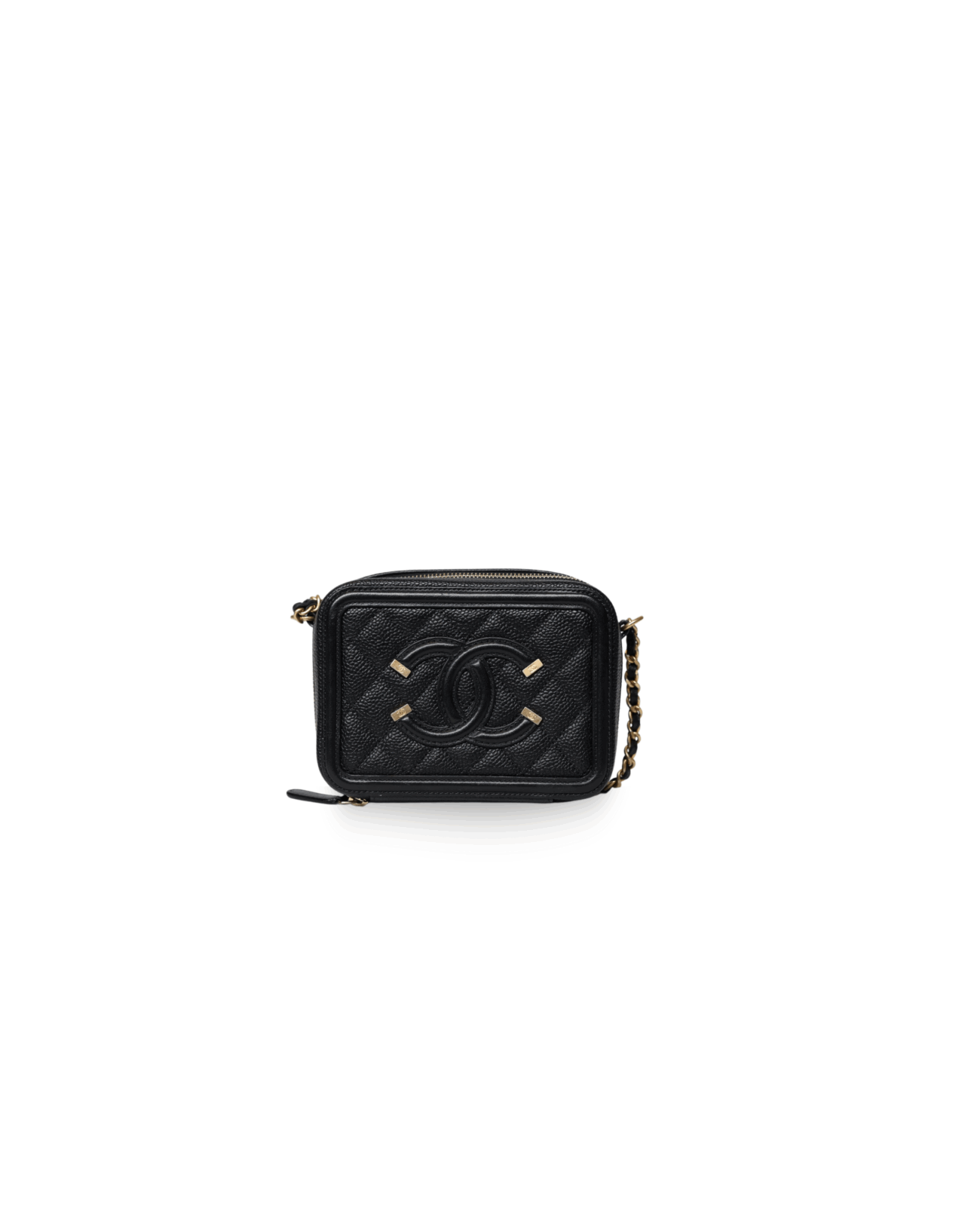 Chanel - Filigree Vanity Case Black Quilted Caviar Small (Pre-Owned)