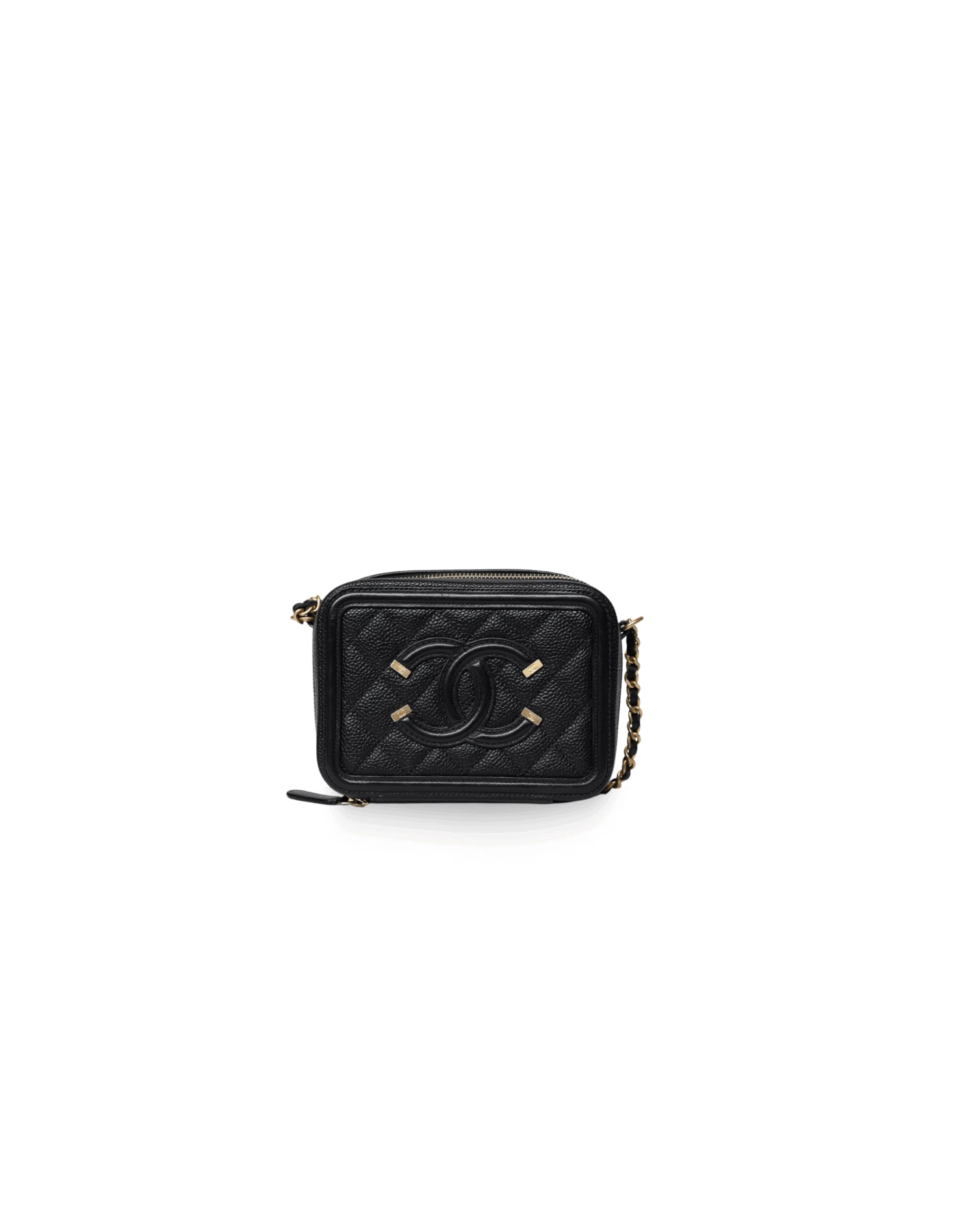 Chanel - Filigree Vanity Case Black Quilted Caviar Small (Pre-Owned)