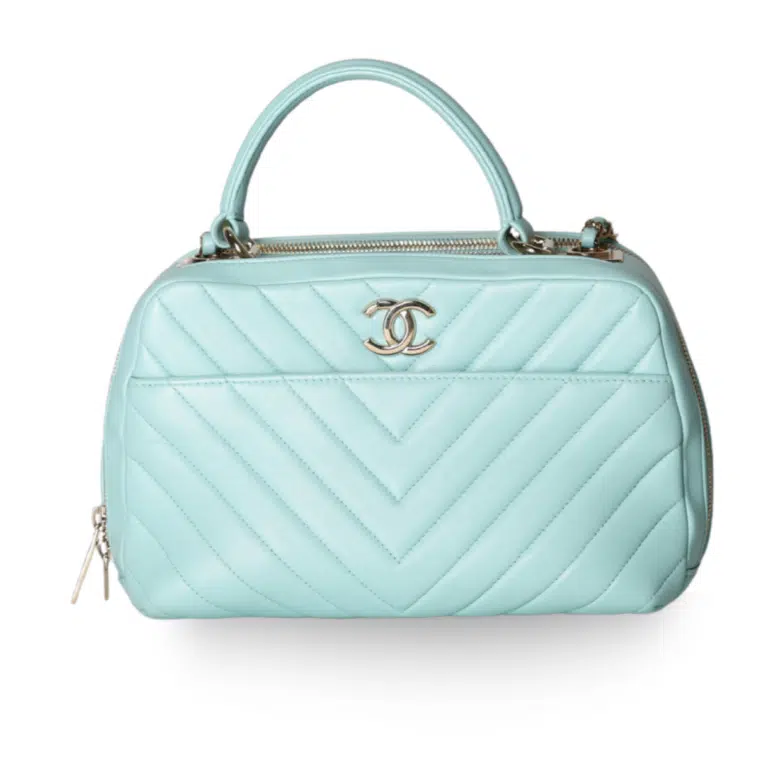 Chanel - Chevron Quilted Calfskin Bowling Vanity Bag Mint Green (Pre-Owned)