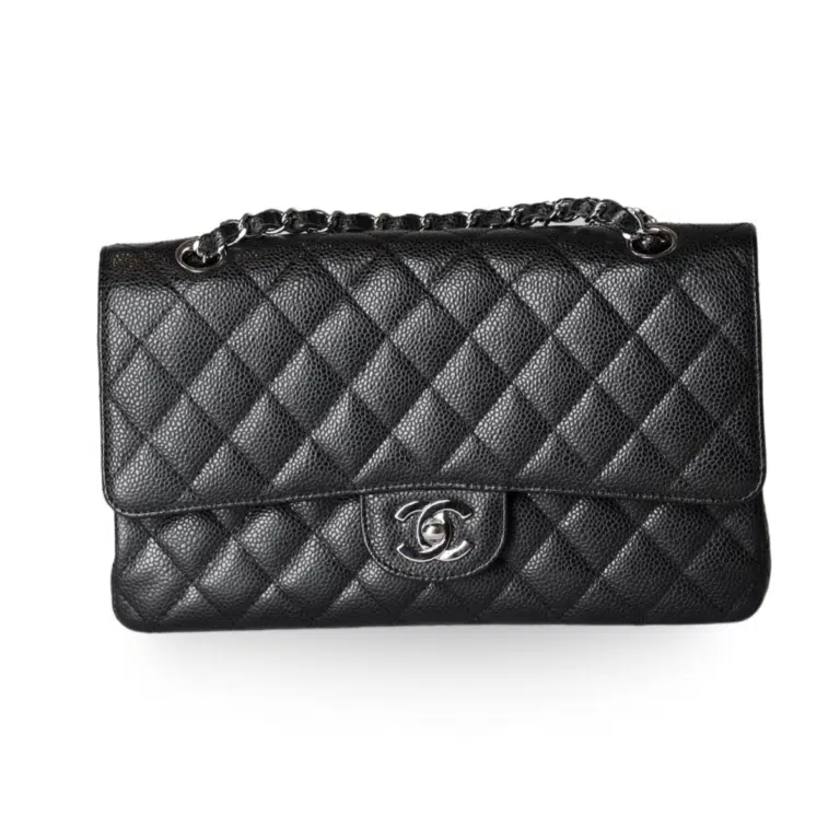 Chanel - Classic Flap Bag Medium Black Caviar & Silver (Pre-Owned)