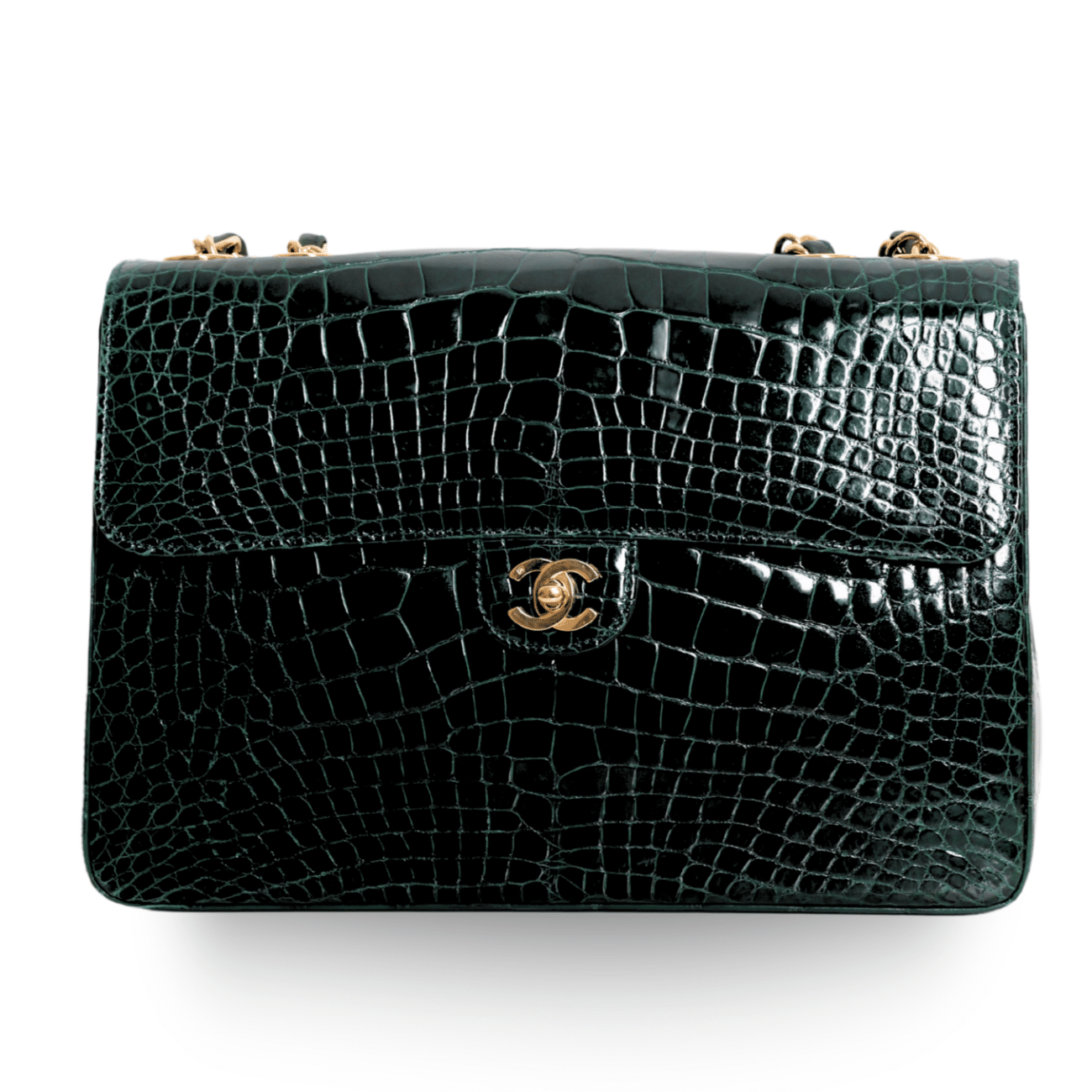 Chanel - Green Crocodile Large Classic Handbag Gold c. '05-'06 (Pre-Owned)