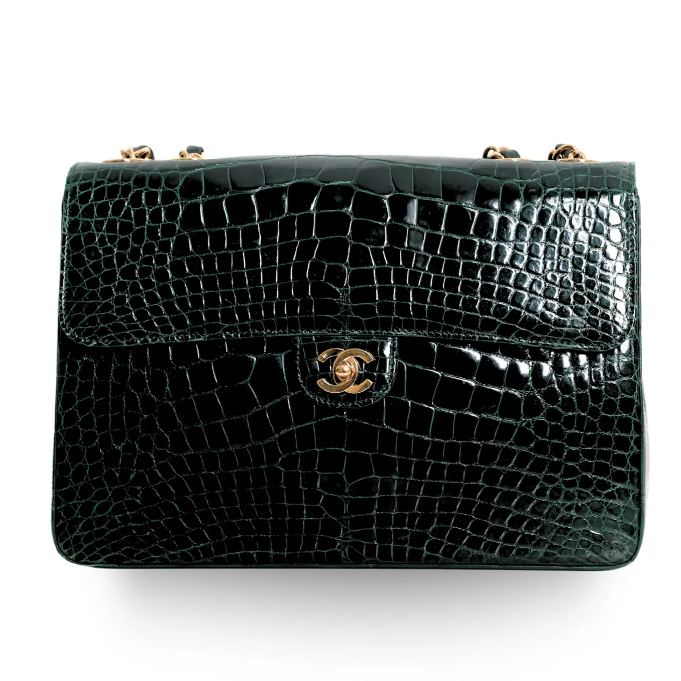 Chanel - Green Crocodile Large Classic Handbag Gold c. '05-'06