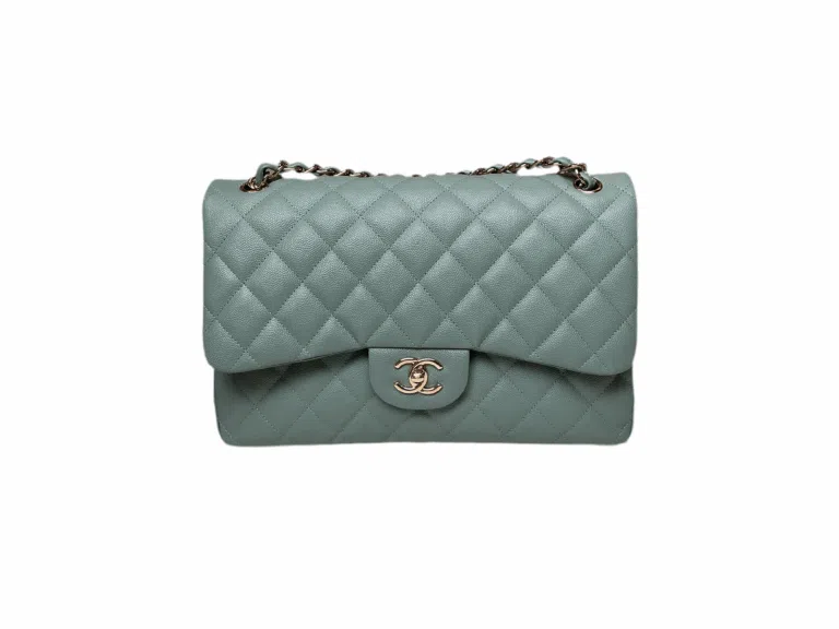 Chanel Jumbo Double Flap Bag Caviar Sage
