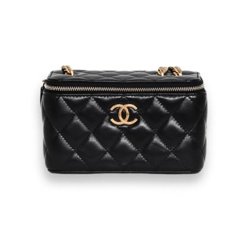 Chanel - Lambskin Enamel Pearl Quilted Small Vanity Case Chain Black (Pre-Owned)