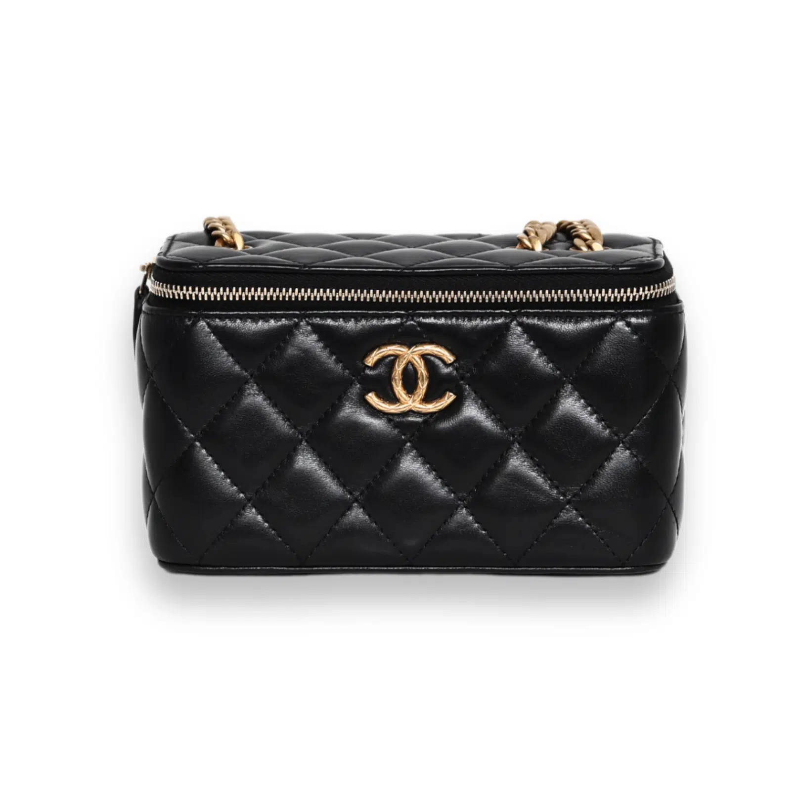 Chanel - Lambskin Enamel Pearl Quilted Small Vanity Case Chain Black (Pre-Owned)