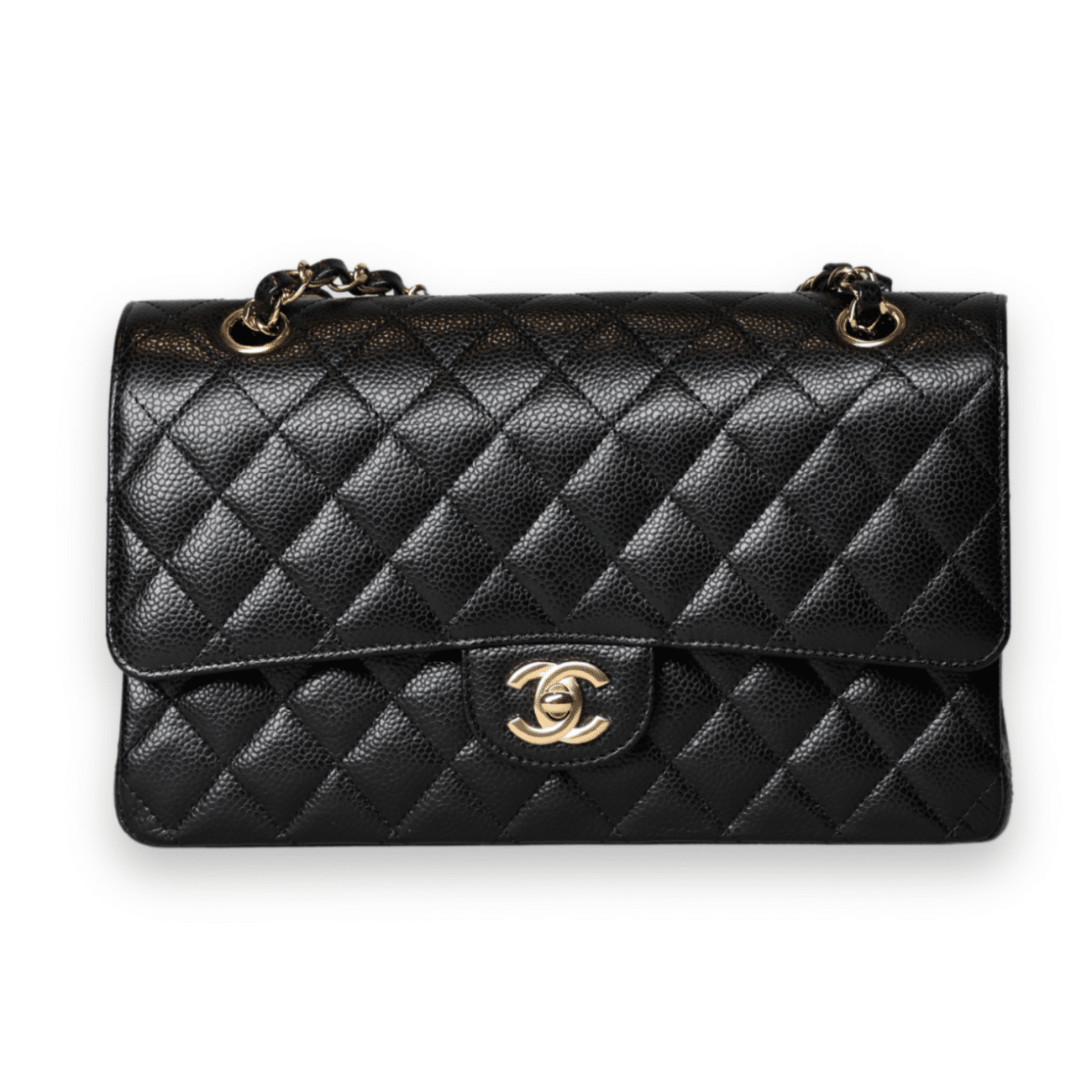 Chanel - Medium Double Flap Bag Black Caviar with Gold Hardware (Pre-Owned)