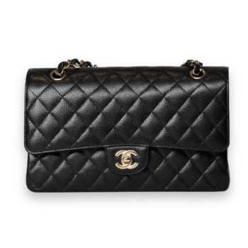Chanel - Medium Double Flap Bag Black Caviar with Gold Hardware (Pre-Owned)