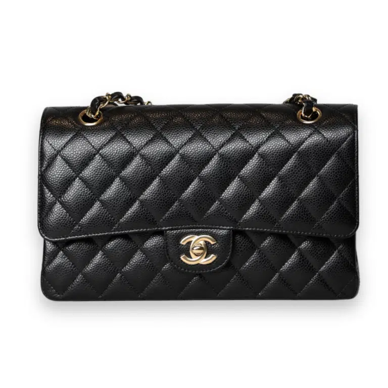 Chanel - Medium Double Flap Bag Black Caviar with Gold Hardware (Pre-Owned)