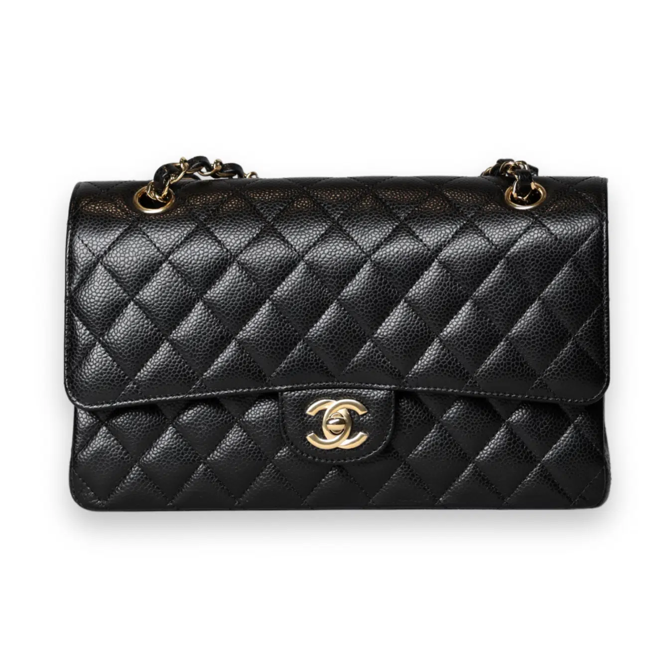 Chanel - Medium Double Flap Bag Black Caviar with Gold Hardware (Pre-Owned)