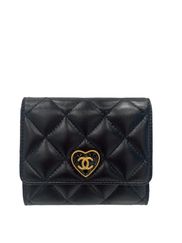 Chanel Black CC Heart Folding Wallet