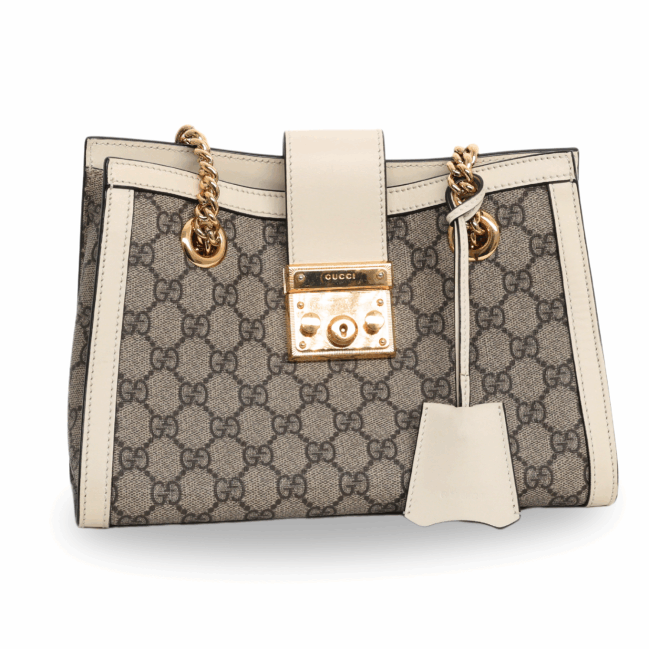 Gucci - GG Calfskin Small Padlock Tote Beige Ebony Mystic White