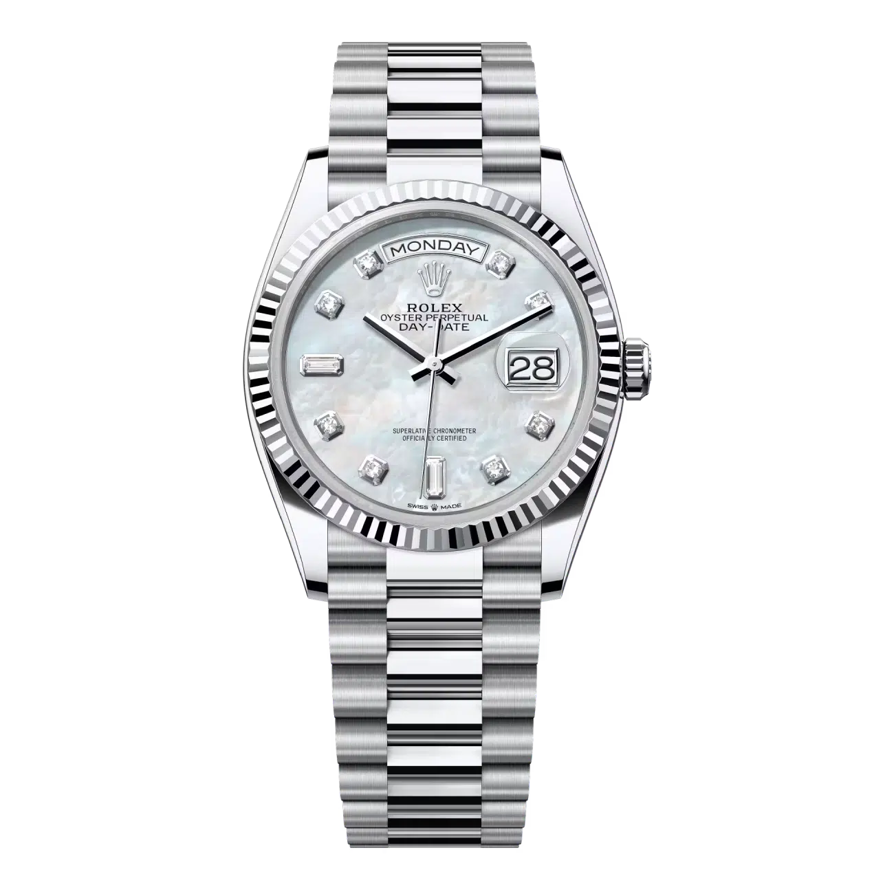 Rolex Day-Date 128236-0002 Platinum MOP Diamond Dial Presidential Watch 2024