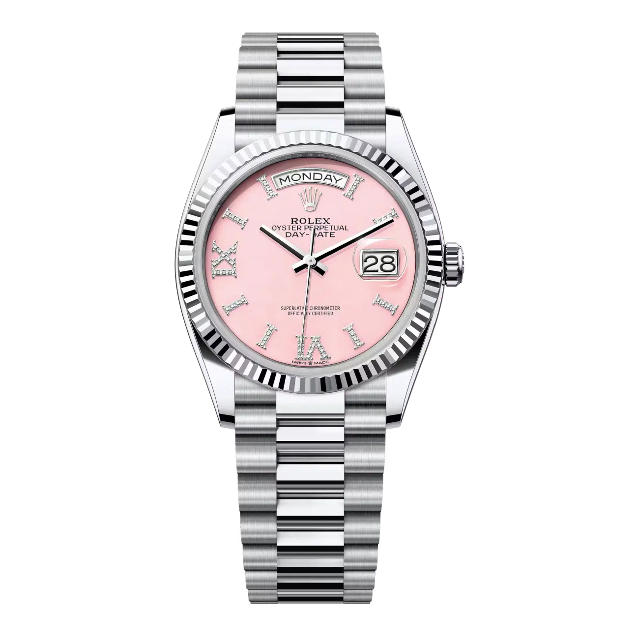 Rolex Day-Date 128236-0006 Platinum Pink Roman Dial Presidential Watch 2024