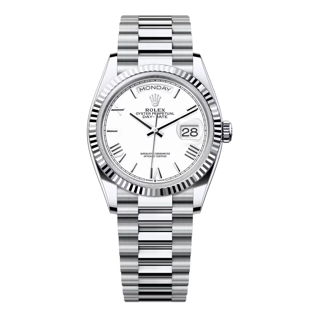 Rolex Day-Date 128236-0017 Platinum White Roman Dial Presidential Watch 2024
