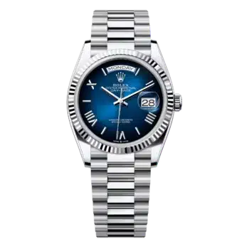 Rolex Day-Date 128236-0020 Platinum Blue Ombre Roman Dial Presidential Watch 2024