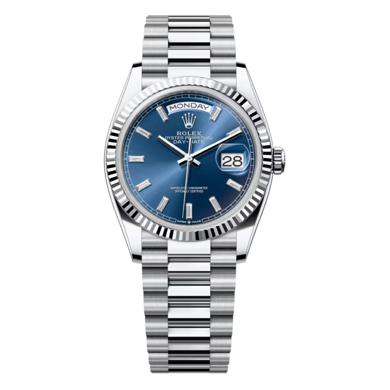 Rolex Day-Date 36mm 128236-0023 Platinum Blue Diamond Dial Presidential Watch 2024