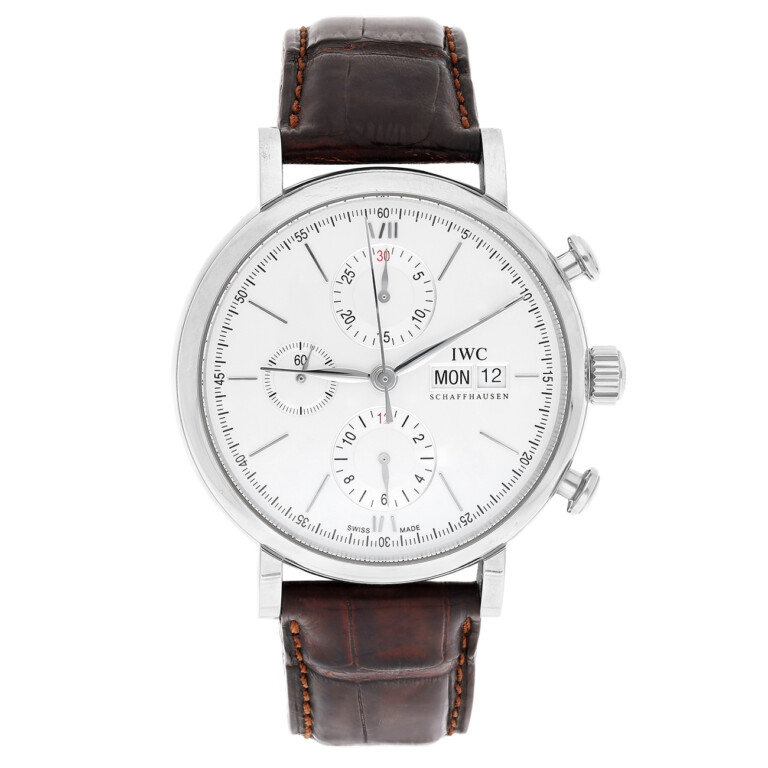 IWC Portofino Chronograph IW391027 42.00mm Silver Dial Leather Strap Stainless Steel Watch
