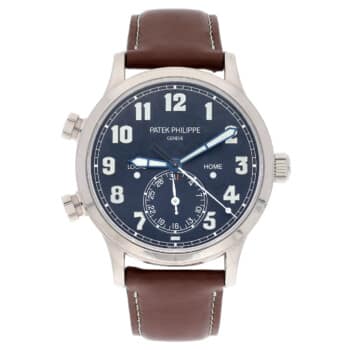 Patek Philippe Calatrava Travel Time 5524G-001 white gold watch, blue dial detail