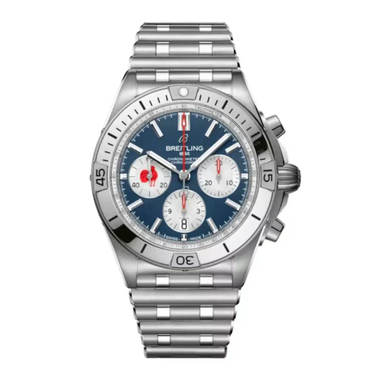 Breitling Chronomat B01 Six Nations France AB0134A81C1A1 42mm Blue Dial Unidirectional, Ratcheted Rotating Bezel Stainless Steel and Silver Bracelet Watch