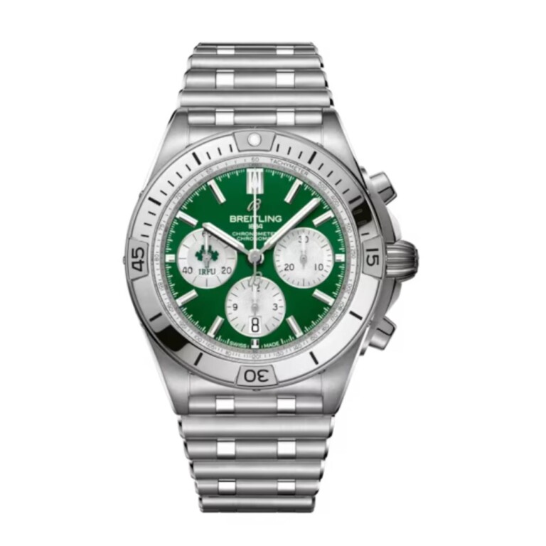 Breitling Chronomat B01 Six Nations Ireland AB0134A91L1A1 42mm Green Dial Unidirectional, Ratcheted Rotating Bezel Stainless