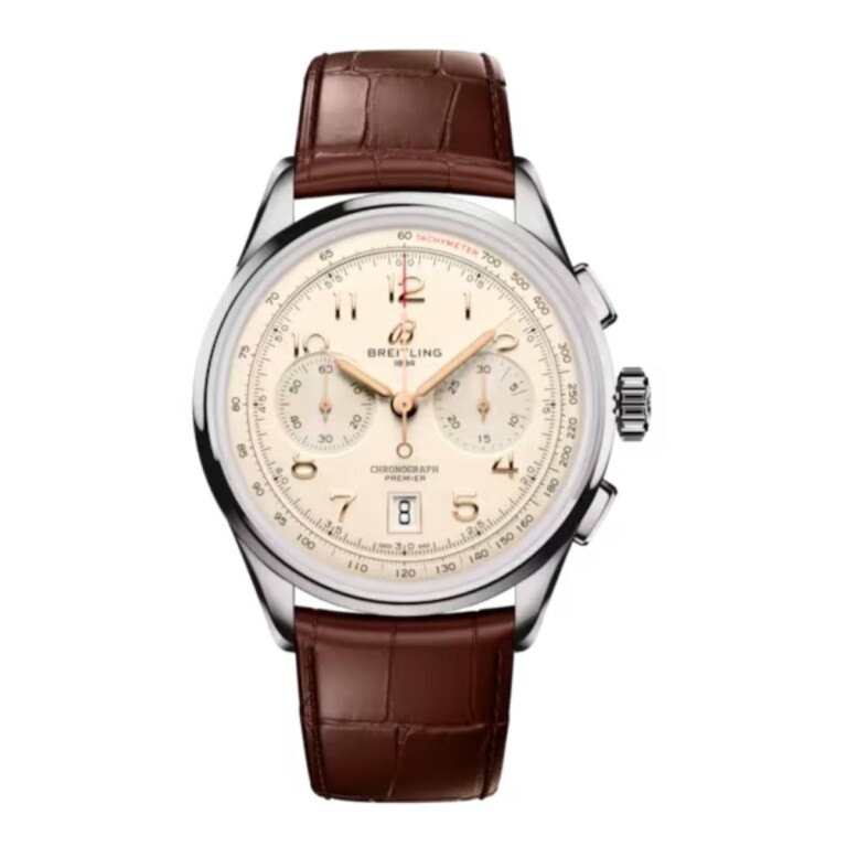 Breitling Premier B01 Chronograph AB0145211G1P2 42mm Cream Dial Fixed Bezel Stainless Steel with Brown Alligator Leather