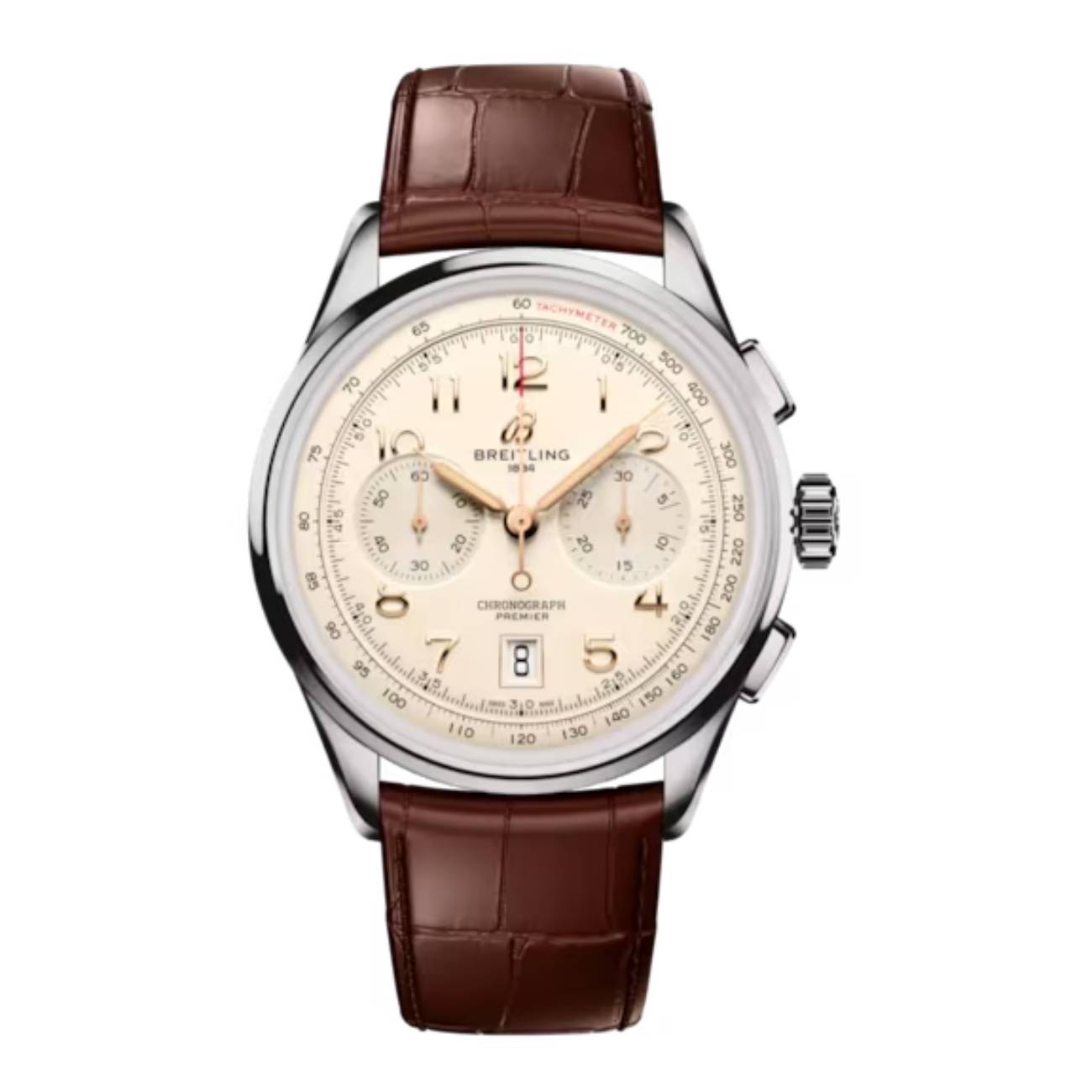 Breitling Premier B01 Chronograph AB0145211G1P2 42mm Cream Dial Fixed Bezel Stainless Steel with Brown Alligator Leather Strap Watch