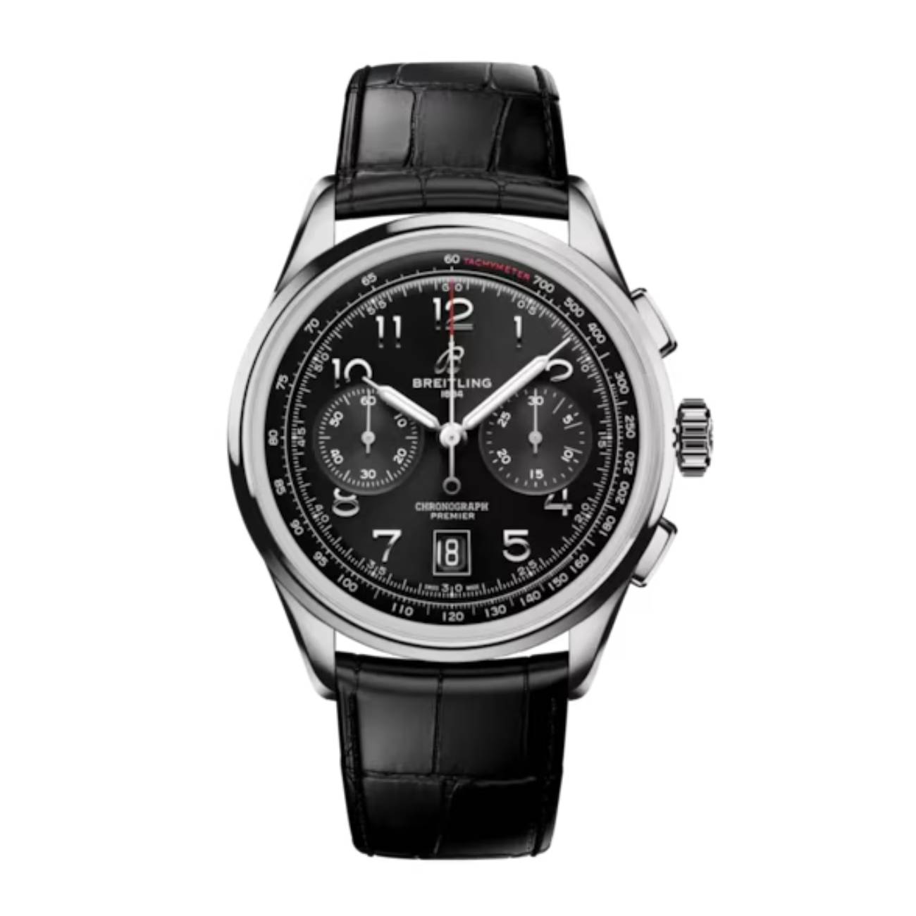 Breitling Premier B01 Chronograph AB0145221B1P2 42mm Black Dial Fixed Bezel Stainless Steel with Black Alligator Leather Strap Watch