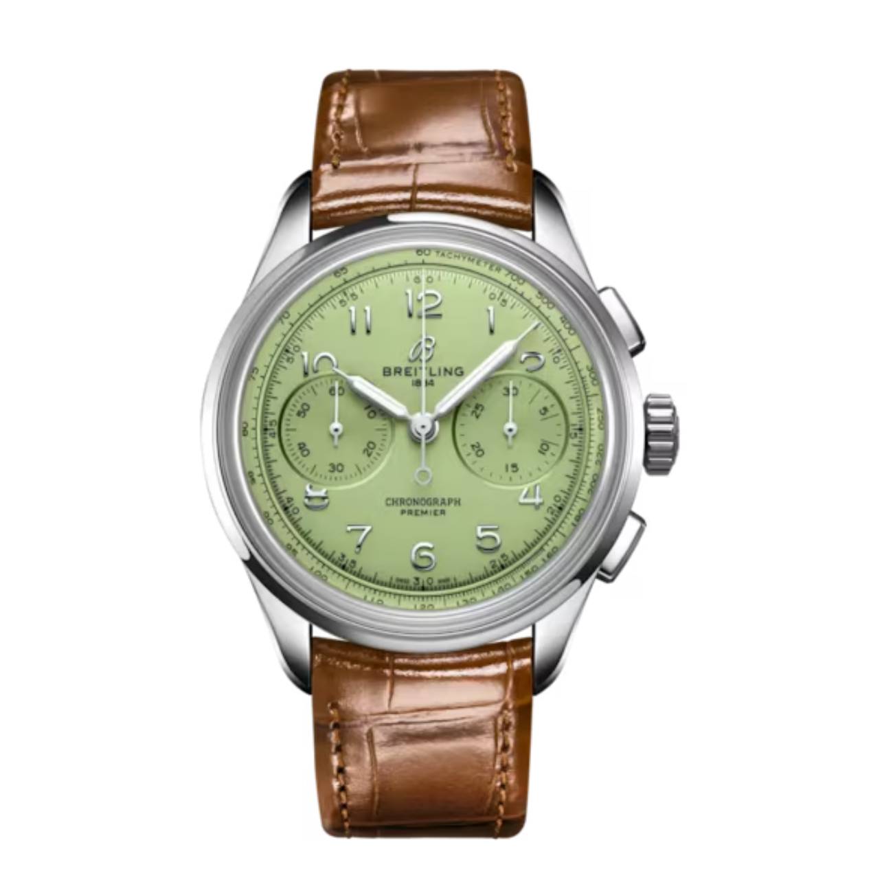 Breitling Premier B09 Chronograph AB0930D31L1P1 40mm Pistachio Green Dial Fixed Bezel Stainless Steel With Gold Brown Alligator Leather Strap Watch