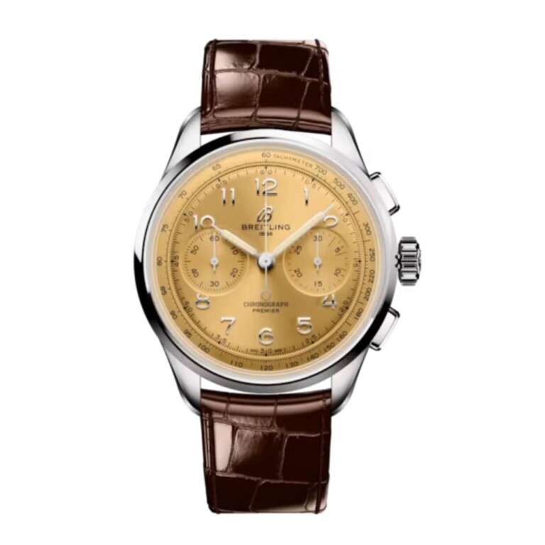 Breitling Premier B09 Chronograph AB0930F51H1P1 40mm Champagne Dial Fixed Bezel Stainless Steel With Brown Alligator Leather