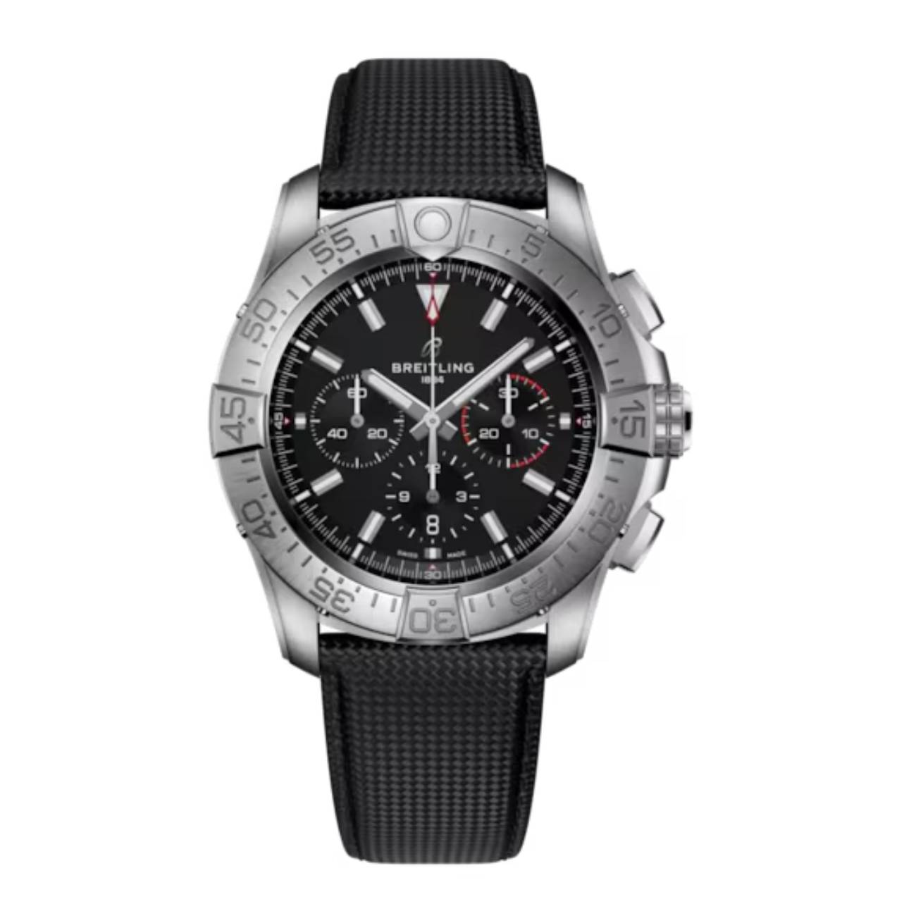 Breitling Super Avenger B01 Chronograph EB0148101B1X1 46mm Black Dial Unidirectional, Ratcheted Bezel Titanium with Anthracite Calfskin Leather Strap Watch