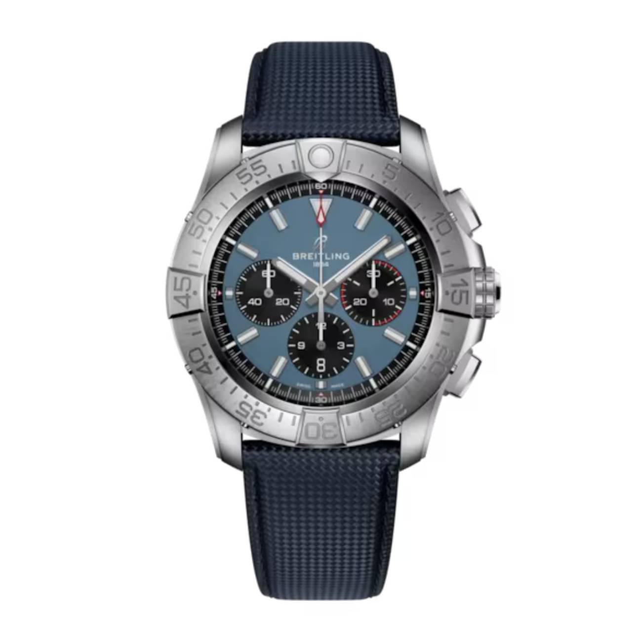 Breitling Super Avenger B01 Chronograph EB0148101C1X1 46mm Blue Dial Unidirectional, Ratcheted Bezel Titanium with Blue Calfskin Leather Strap Watch