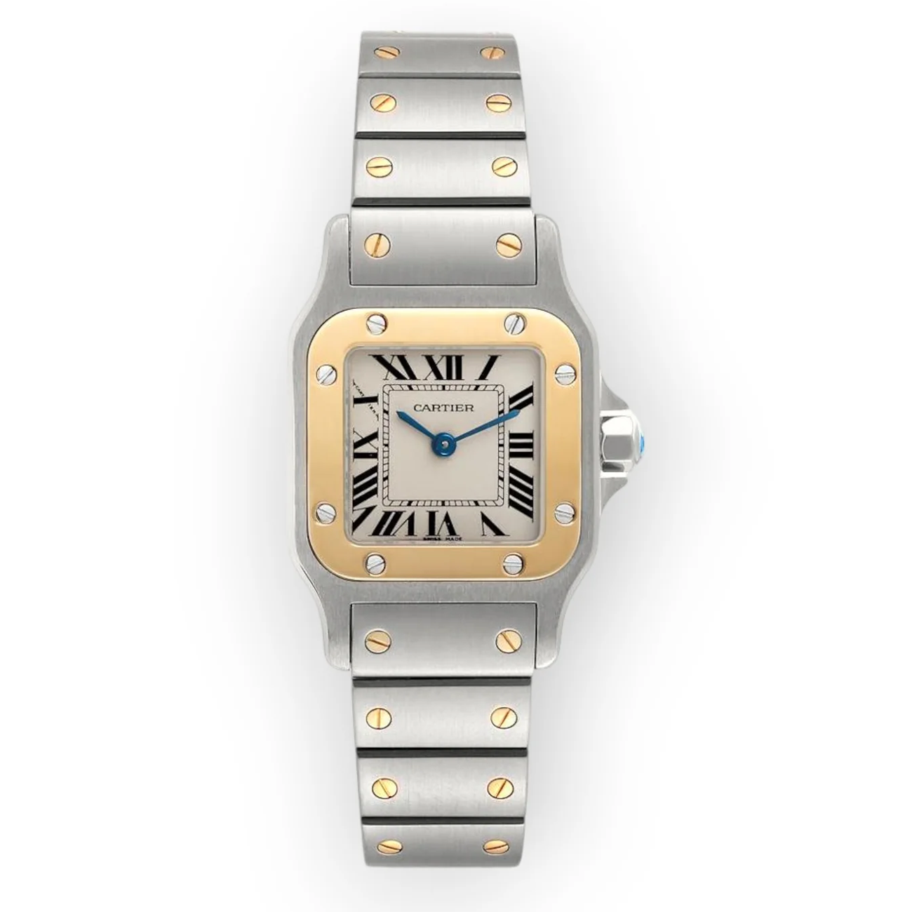 Cartier Santos Galbée W20012C4 Silver Dial 18k Gold Bezel Two Tone Watch