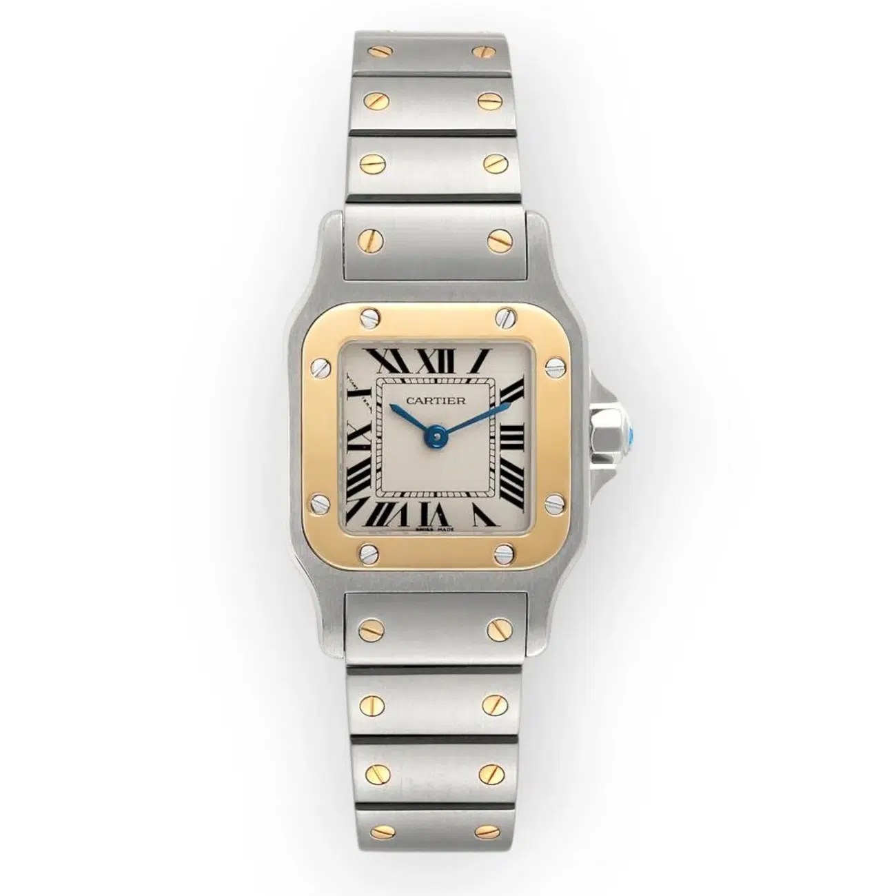 Cartier Santos Galbée W20012C4 Silver Dial 18k Gold Bezel Two Tone Watch