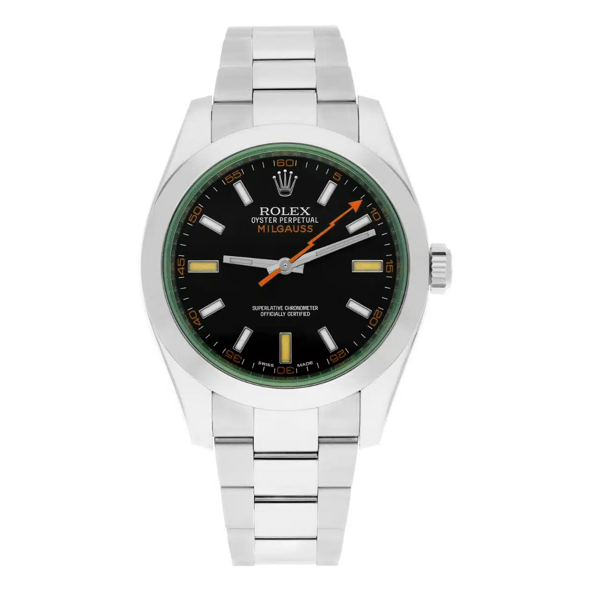 Rolex Milgauss 116400GV 40mm Stainless Steel Orange Hand Black Dial Watch - 2013