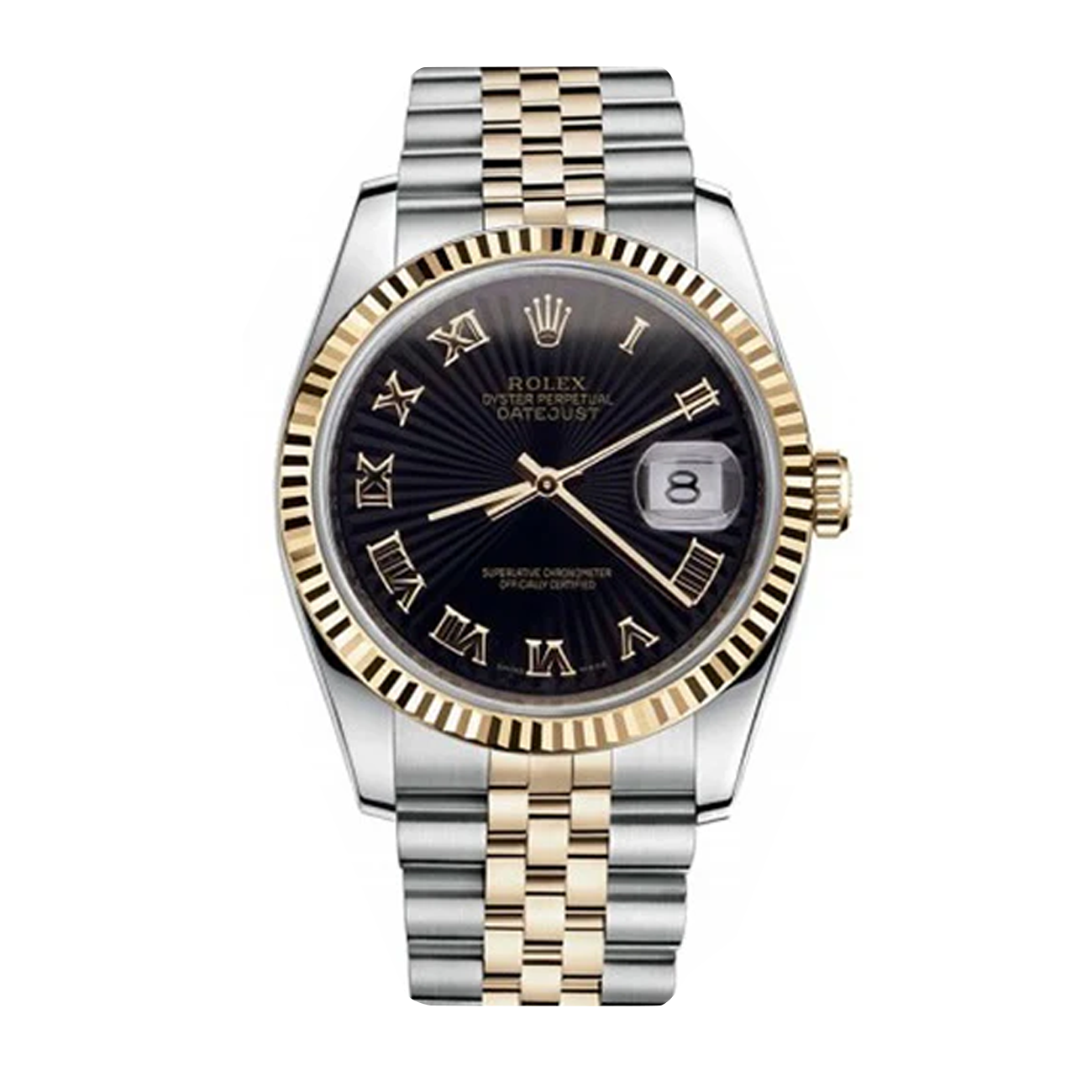 Rolex Datejust 116233 36mm Fluted Bezel Black Dial Two Tone Watch