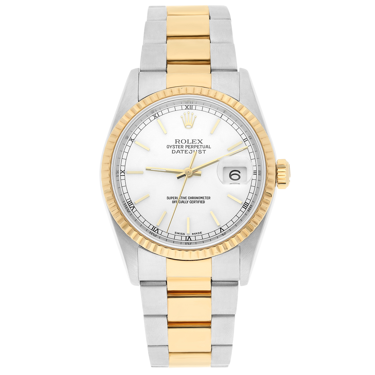 Rolex Datejust 16233 36mm White Dial Fluted Bezel Two Tone Watch