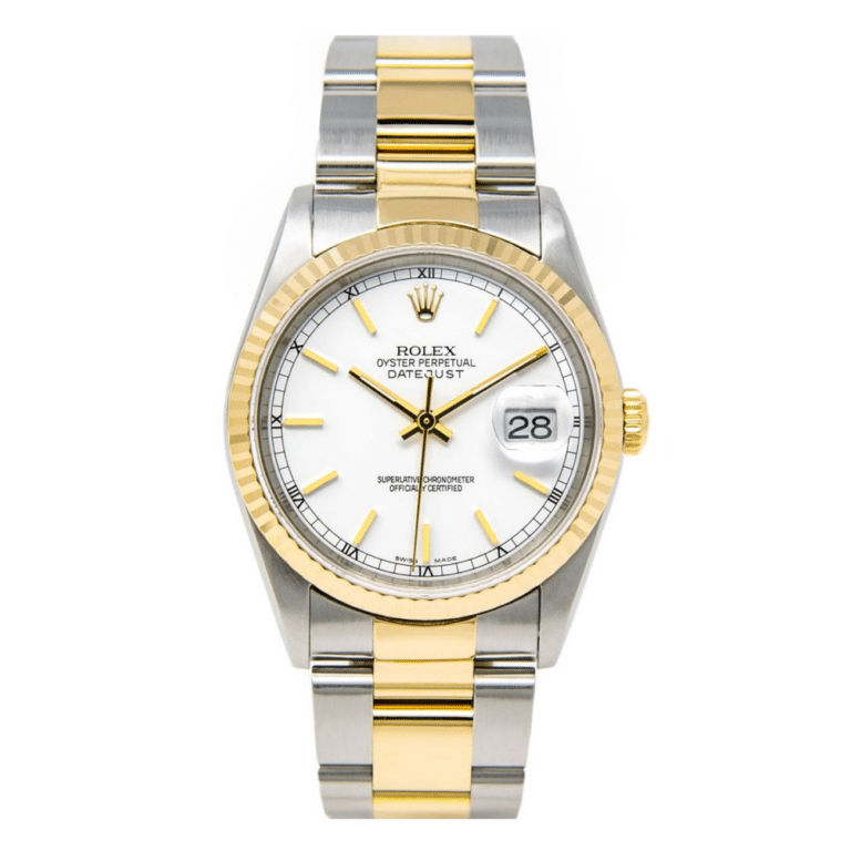 Rolex Datejust 16233 36mm White Dial Fluted Bezel Two Tone Watch