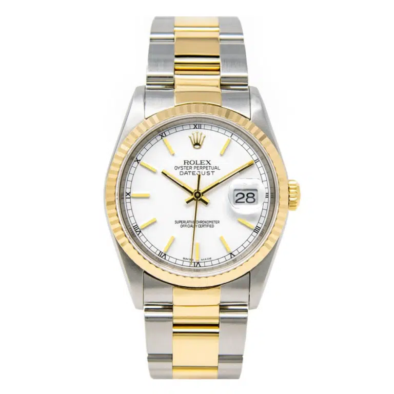 Rolex Datejust 16233 36mm White Dial Fluted Bezel Two Tone Watch